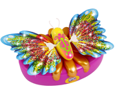 A bright butterfly toy with sparkly wings.