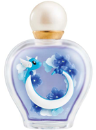 A little bottle with blue and white flowers inside. It holds the graceful Pokemon dragonaire within.