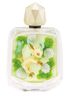 A beautiful bottle full of green clover and blossoms. The Pokemon Leafeon is held inside.