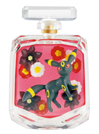 A little crystal bottle filled with warm flowers. The dark Pokemon umbreon is standing alert inside.