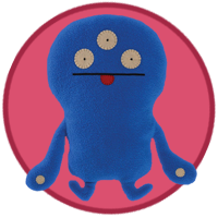 A blue monster with three eyeballs is sticking it's tongue out at you!