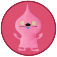 This pink monster has a strange pointed head.
