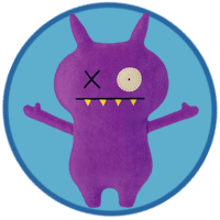 A purple monster who looks like he wants a hug.