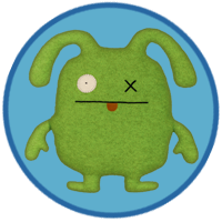A green monster with long ears and an X for one eye.