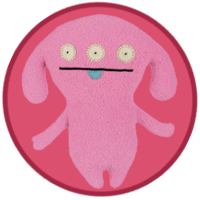 A pink monster with three eyes.