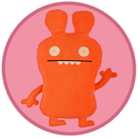 An orange monster with big rounded ears is waving hi.