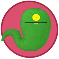 A green worm-like monster with one big yellow eye.