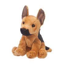 An alert german shepherd plush sitting down.