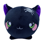 A black cat with a spider on her head.