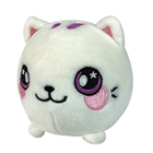 A rounded teal cat plush.