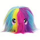 A fluffy rainbow fuzz ball.