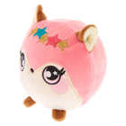 A round and pink fox plush.