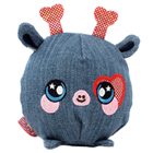 A round denim giraffe plush.