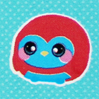 A round pink and blue owl plush.