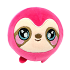 A round pink sloth plush.